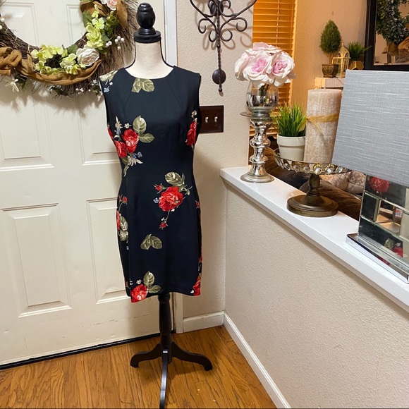Taiga Paris Black Floral Print Vintage SheathDress - Picture 1 of 16